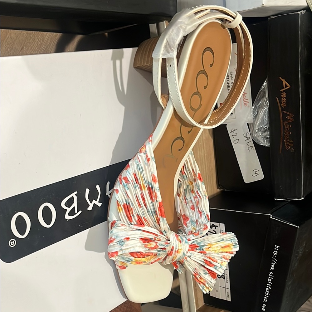 Coconuts by Matisse White and Orange Heels with Floral Bow